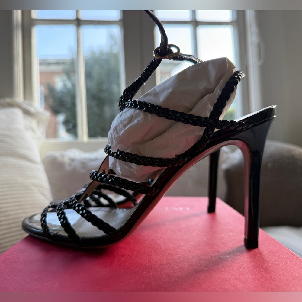 EUC Valentino Black Patent Leather Braided Gladiator Heels 37.5